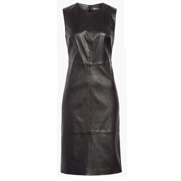 Vince Sleeveless Leather Knee-length Dress In Black - Picture 1 of 10